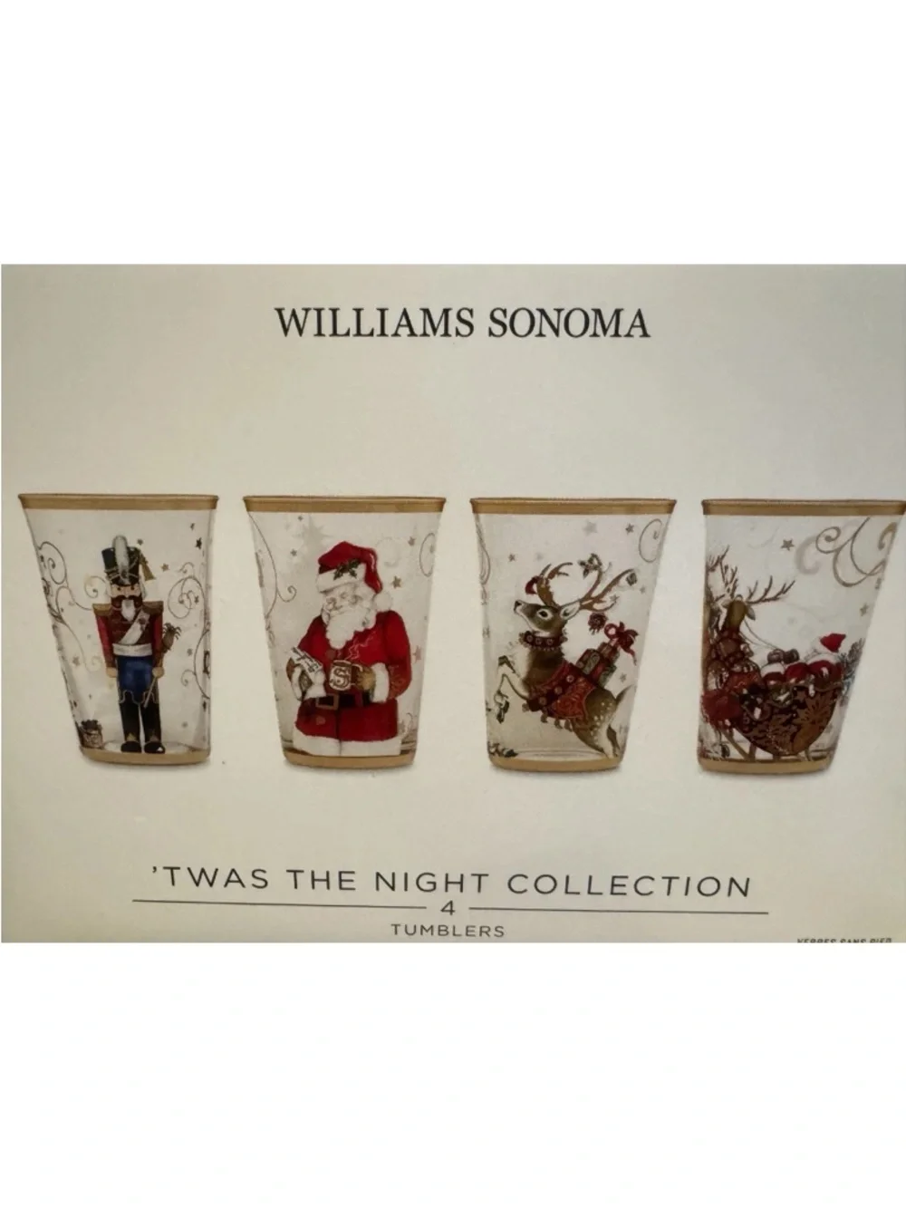 New William Sonoma 'Twas the Night Before Christmas Collection 4 Tumblers Santa